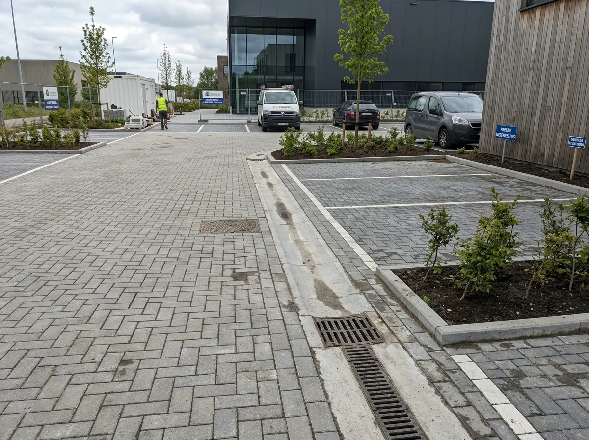 Smartphone foto van bestratingswerken op locatie