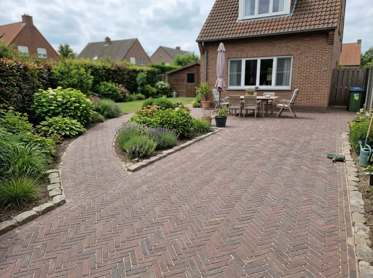 Smartphone foto van klinkerwerk in uitvoering