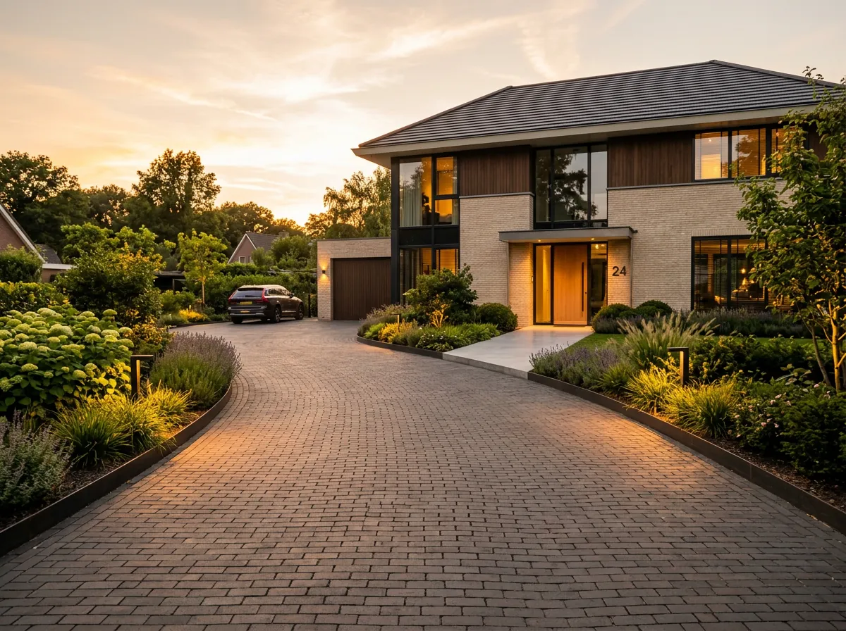 Strakke oprit in klinkers bij particuliere woning